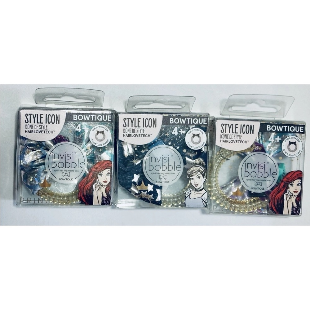 3 x Disney Princess Invisibobble Hair Ties - 2x Ariel, 1x Cinderella